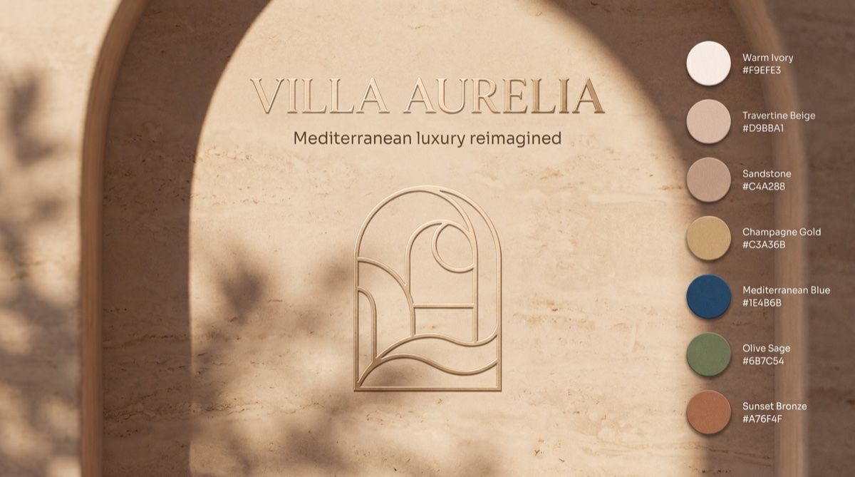 Villa Aurelia — logotip, monogram in barvna paleta